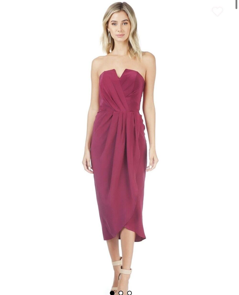 Yumi Kim Burgandy Fuschia Red Pink Glamour Night Silk Midi Dress XS NWT